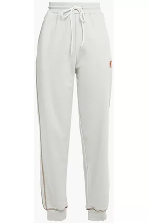 M Missoni Women Pants - Embroidered French cotton-terry track pants - Gray