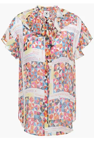 M Missoni Women Blouses - Pussy-bow ruffled printed silk-crepon blouse - White