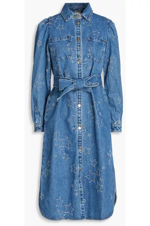 Stella Nova Women Casual Dresses - Sara Lou embroidered denim midi shirt dress - Blue