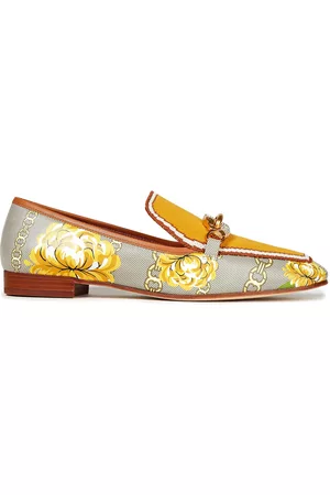 Tory Burch Women Loafers - Printed leather and jacquard-knit loafers - Metallic