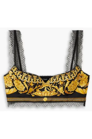 Versace Barocco Lace Bra Top In Paisley,yellow,white - White