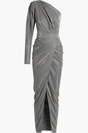 RHEA COSTA Bead-embellished ruched jersey gown