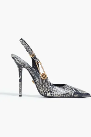 Safety Pin embellished leather pumps in silver - Versace