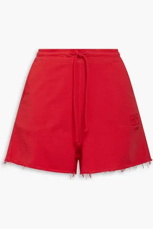 Red Logo-print drawstring cotton-jersey shorts, Miu Miu