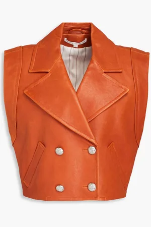 VERONICA BEARD Rixey cropped double-breasted leather vest - Brown