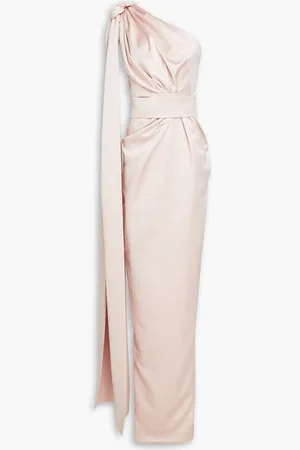 RHEA COSTA One-shoulder draped satin gown - Pink