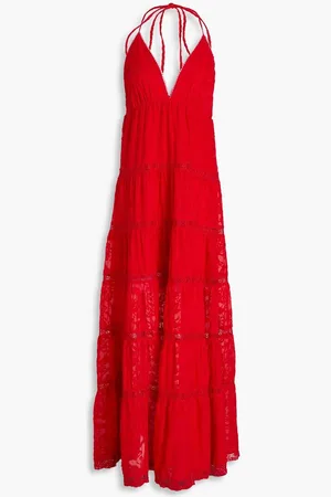 ALICE+OLIVIA Alice Olivia - Lace-trimmed embroidered crepon maxi halterneck dress