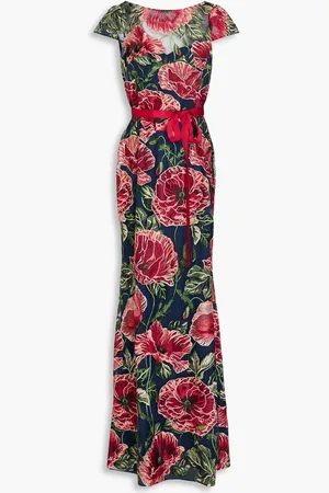 Marchesa Notte Embroidered tulle gown - Blue