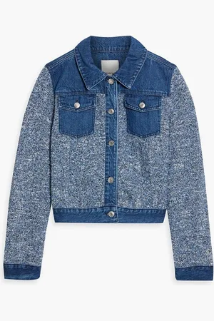 Simkhai Baylin denim-paneled bouclé-knit cotton-blend jacket - White