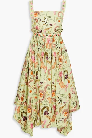 Agua by Agua Bendita Lunatus Habitat floral-print embellished cotton midi dress - Green