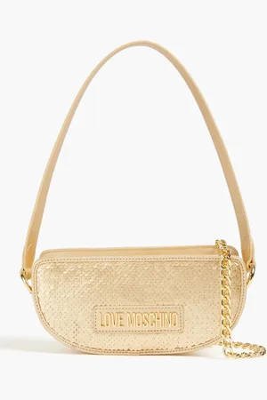 Moschino Sequined metallic faux textured-leather shoulder bag - Metallic