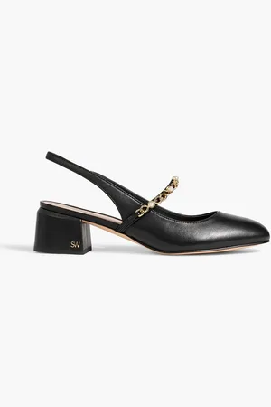 Stuart Weitzman Pearl Chain 45 leather slingback pumps