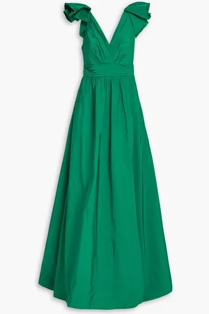 Marchesa Notte Pleated taffeta gown - Green