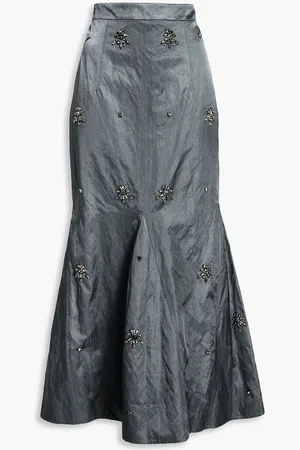 HUISHAN ZHANG Flared crystal-embellished satin midi skirt
