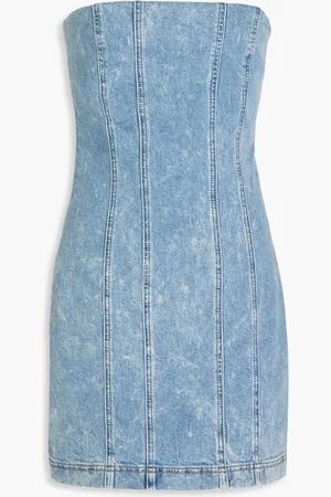 ALICE+OLIVIA Alice Olivia - Palmer strapless acid-wash denim mini dress - Blue