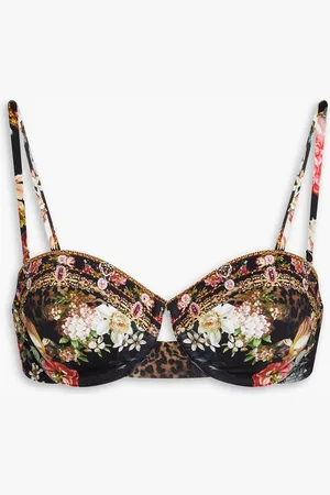 Camilla Crystal-embellished floral-print underwired bikini top