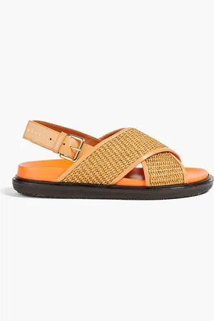 Marni Fussbet leather and faux raffia slingback sandals - Neutral