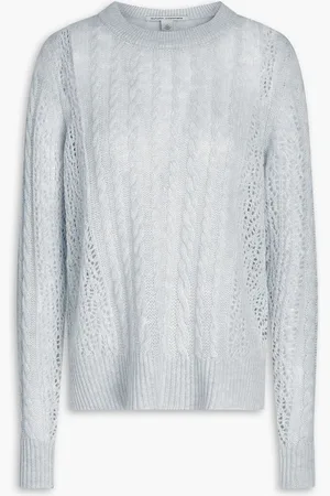AUTUMN CASHMERE Cable and pointelle-knit cashmere sweater - Blue