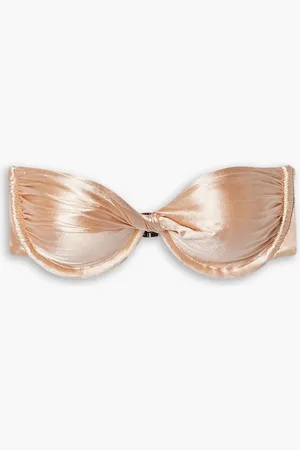Isa Boulder Twist-front ruched stretch-satin underwired bandeau bikini top - Pink