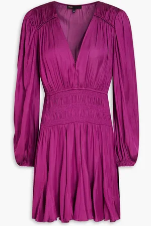 Maje Shirred satin mini dress - Purple