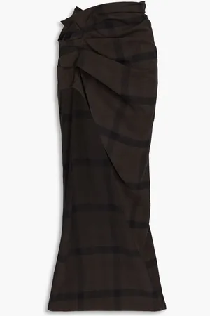 Rick Owens Edfu draped checked cotton-flannel maxi skirt - Gray