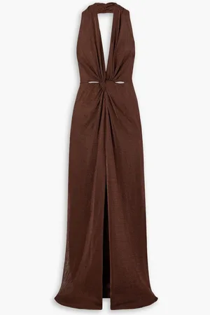 Costarellos Ambrie cutout metallic jersey halterneck gown - Metallic