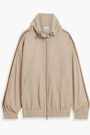Brunello Cucinelli Bead-embellished cotton track jacket - Neutral