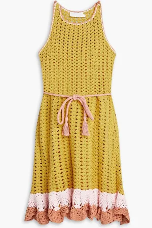 ZIMMERMANN Ruffled crocheted cotton mini dress - Yellow