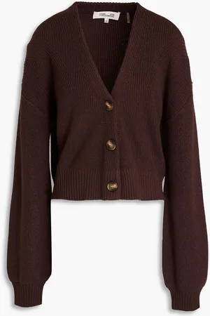 Diane von Furstenberg Leslie ribbed wool-blend cardigan - Brown