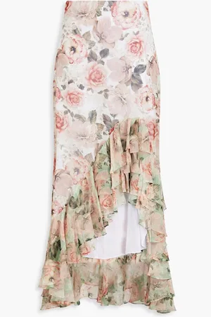ALICE+OLIVIA Alice Olivia - Asymmetric ruffled floral-print crepon skirt - Pink