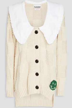 Ganni Paneled knitted cardigan - White