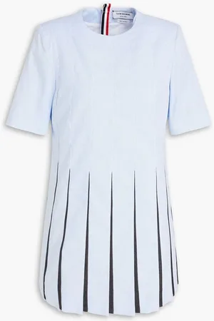 Thom Browne Pleated striped cotton and wool-twill mini dress - Blue