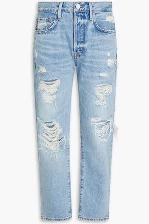 Frame Distressed mid-rise straight-leg jeans - Blue