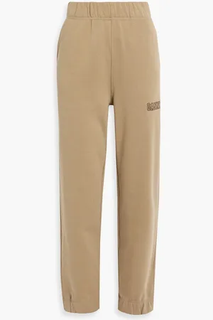 Ganni Embroidered organic cotton-fleece track pants - Neutral