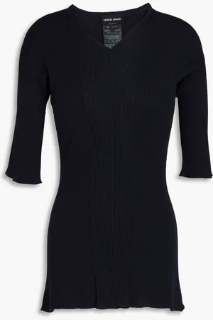 Giorgio Armani Ribbed wool, silk and cashmere-blend top - Blue
