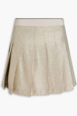 Brunello Cucinelli Pleated metallic linen-blend mini skirt - Metallic