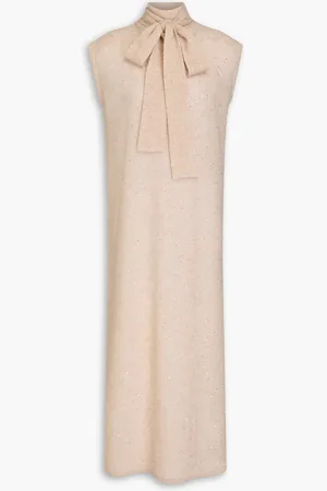 GENTRYPORTOFINO Bead-embellished knitted midi dress - Neutral