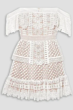 Self-Portrait Off-the-shoulder guipure lace mini dress