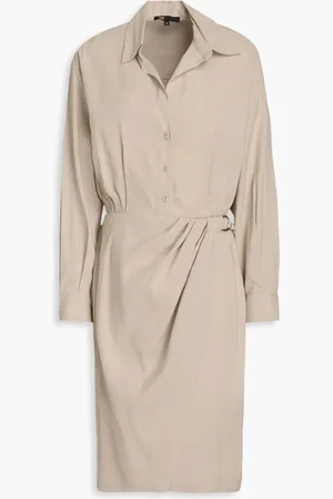 Maje Draped linen-blend wrap dress - Neutral