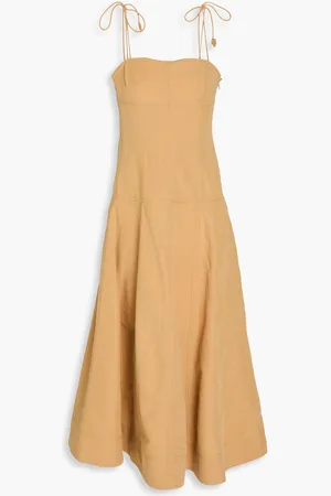 ULLA JOHNSON Batista cotton, linen and silk-blend midi dress - Neutral