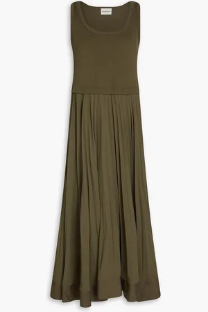 Claudie Pierlot Pleated crepe-paneled cotton-jersey midi dress - Green