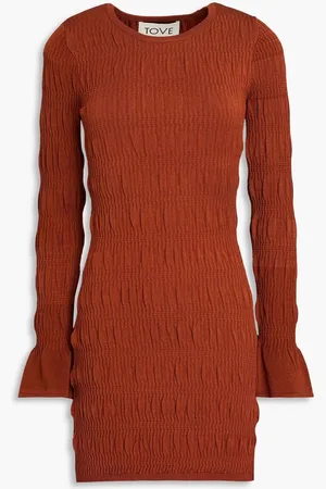 TOVE Juno shirred knitted mini dress - Brown