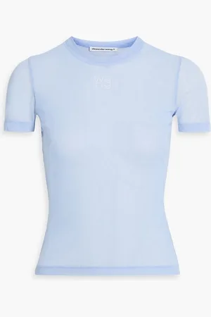 Alexander Wang Crystal-embellished stretch-tulle top - Blue