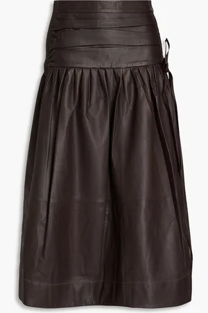 Cara Cara Kayla bow-detailed leather midi skirt - Brown