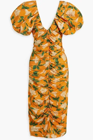 Agua by Agua Bendita Celia ruched floral-print ECOVERO-blend jacquard midi dress