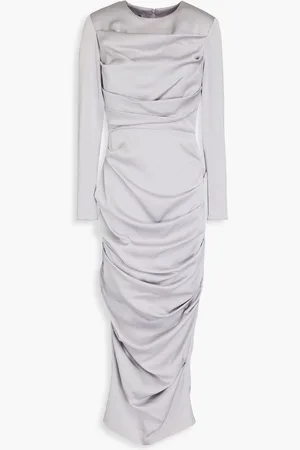 ALEX PERRY Draped satin midi dress - Gray