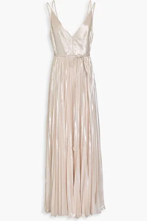 Halston Heritage Ace pleated metallic chiffon gown - Metallic