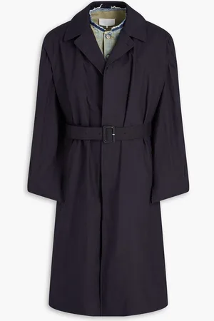 Maison Margiela Belted layered denim, seersucker, and cotton-poplin trench coat - Blue