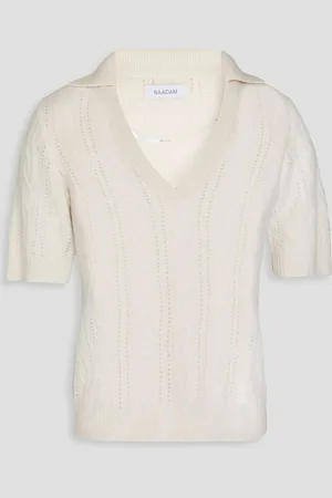 NAADAM Cable and pointelle-knit cashmere polo sweater - White