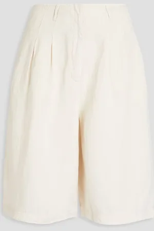 Emporio Armani Pleated Lyocell and linen-blend twill shorts - White